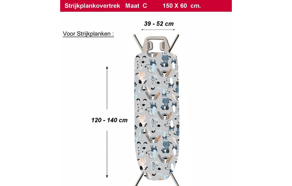 Strijkplankhoes 2 laags met elastiek C - Puppy Strijkplankhoes 2 laags met elastiek C - Puppy