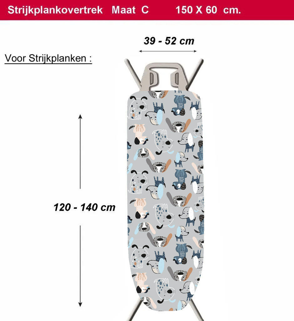Strijkplankhoes 2 laags met elastiek C - Puppy