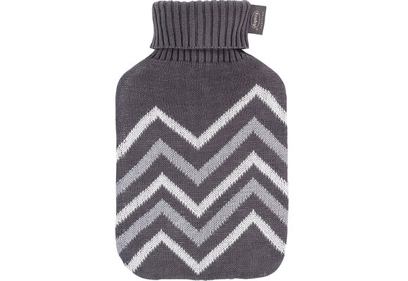 Warmwaterkruik 2 l.  Gebreide hoes  Kraag - Grijs/Wit