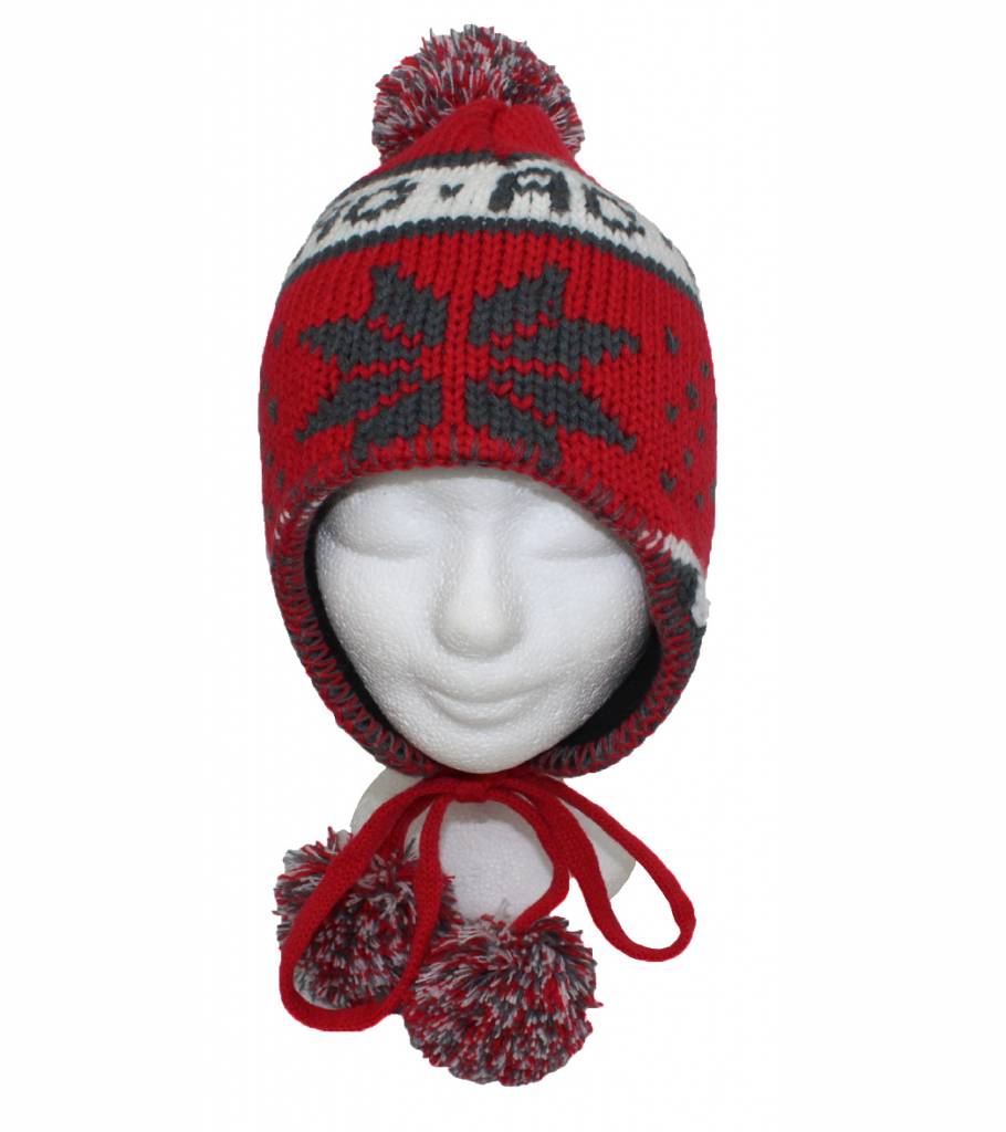Peru Muts pompons Rood/grijs Peru Muts pompons Rood/grijs
