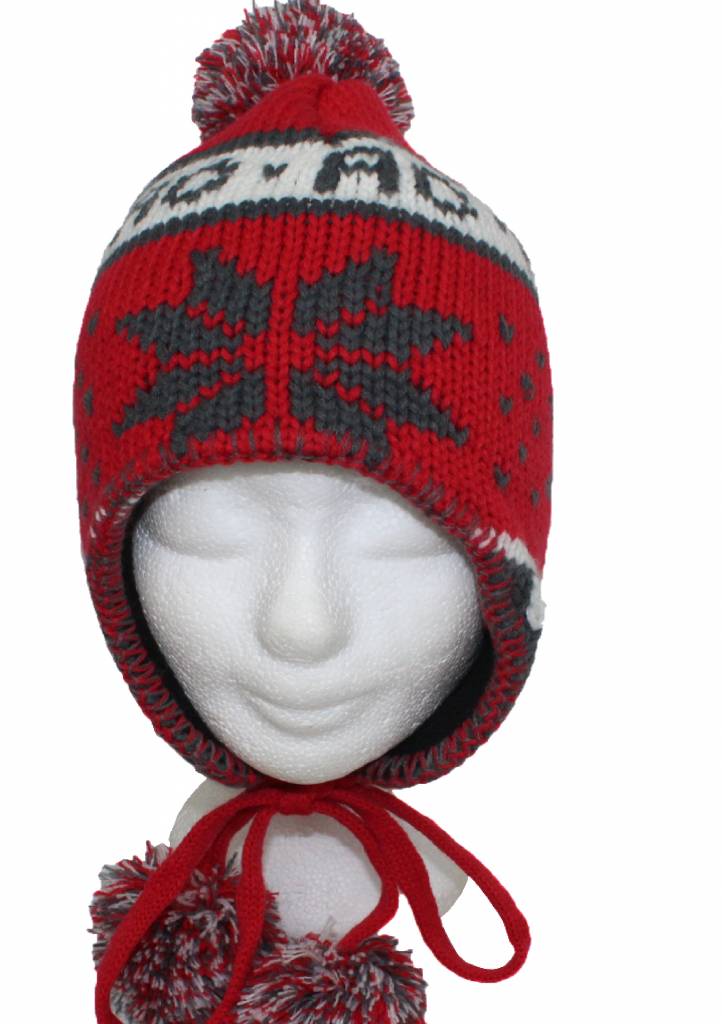 Peru Muts pompons Rood/grijs Peru Muts pompons Rood/grijs