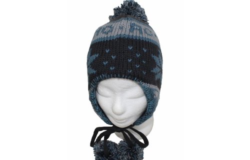 Peru Muts pompons Blauw/grijs Peru Muts pompons Blauw/grijs