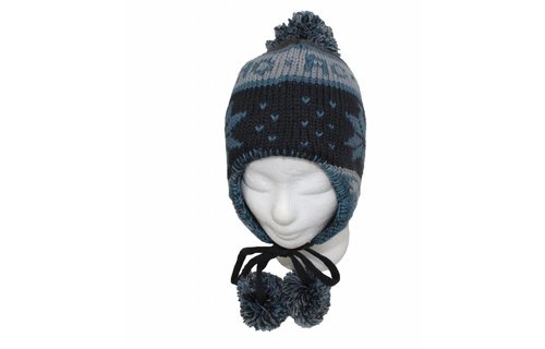 Peru Muts pompons Blauw/grijs Peru Muts pompons Blauw/grijs