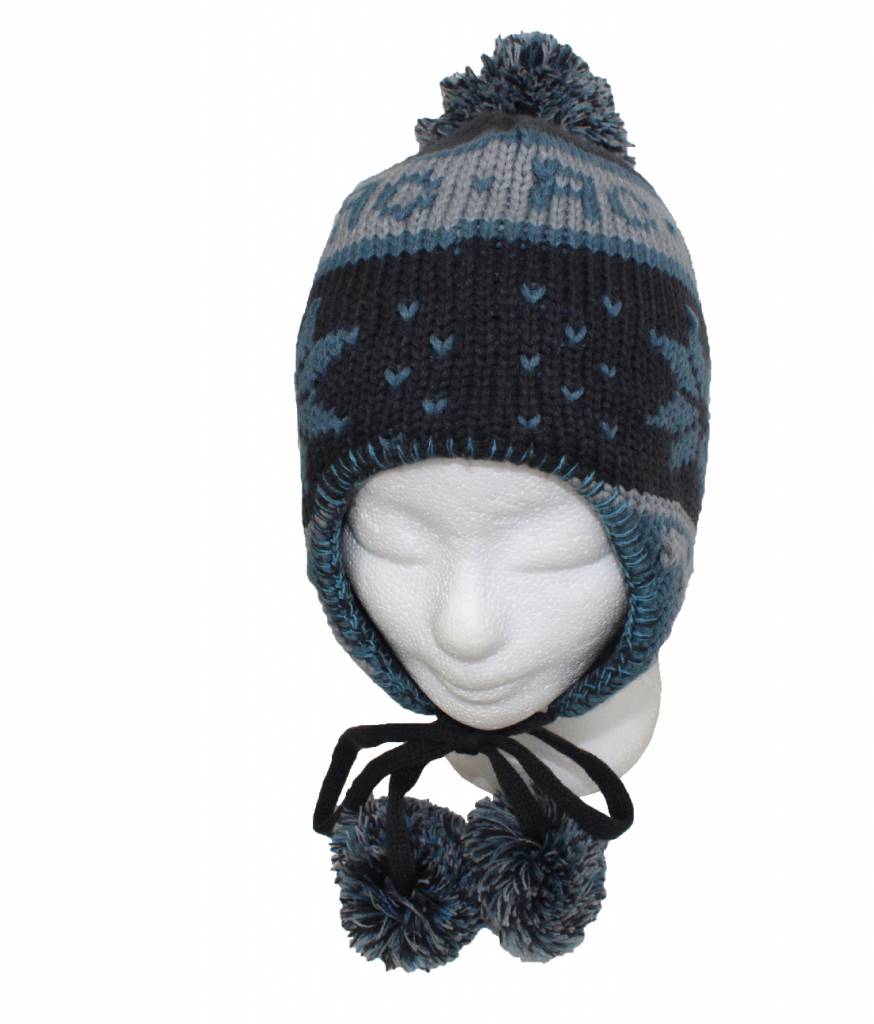 Peru Muts pompons Blauw/grijs Peru Muts pompons Blauw/grijs