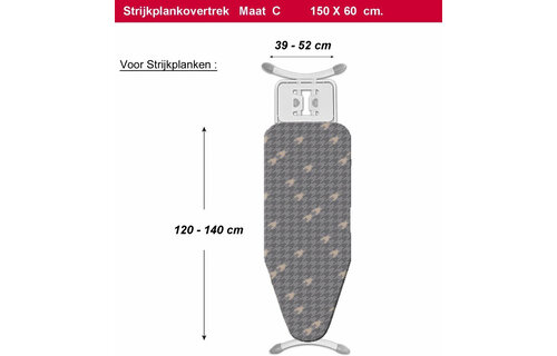 Strijkplankhoes 5 lagen maat C  GRIJSPACMAN