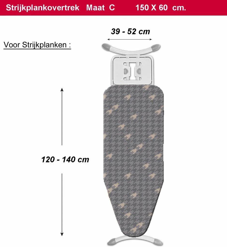 Strijkplankhoes 5 lagen maat C  GRIJSPACMAN