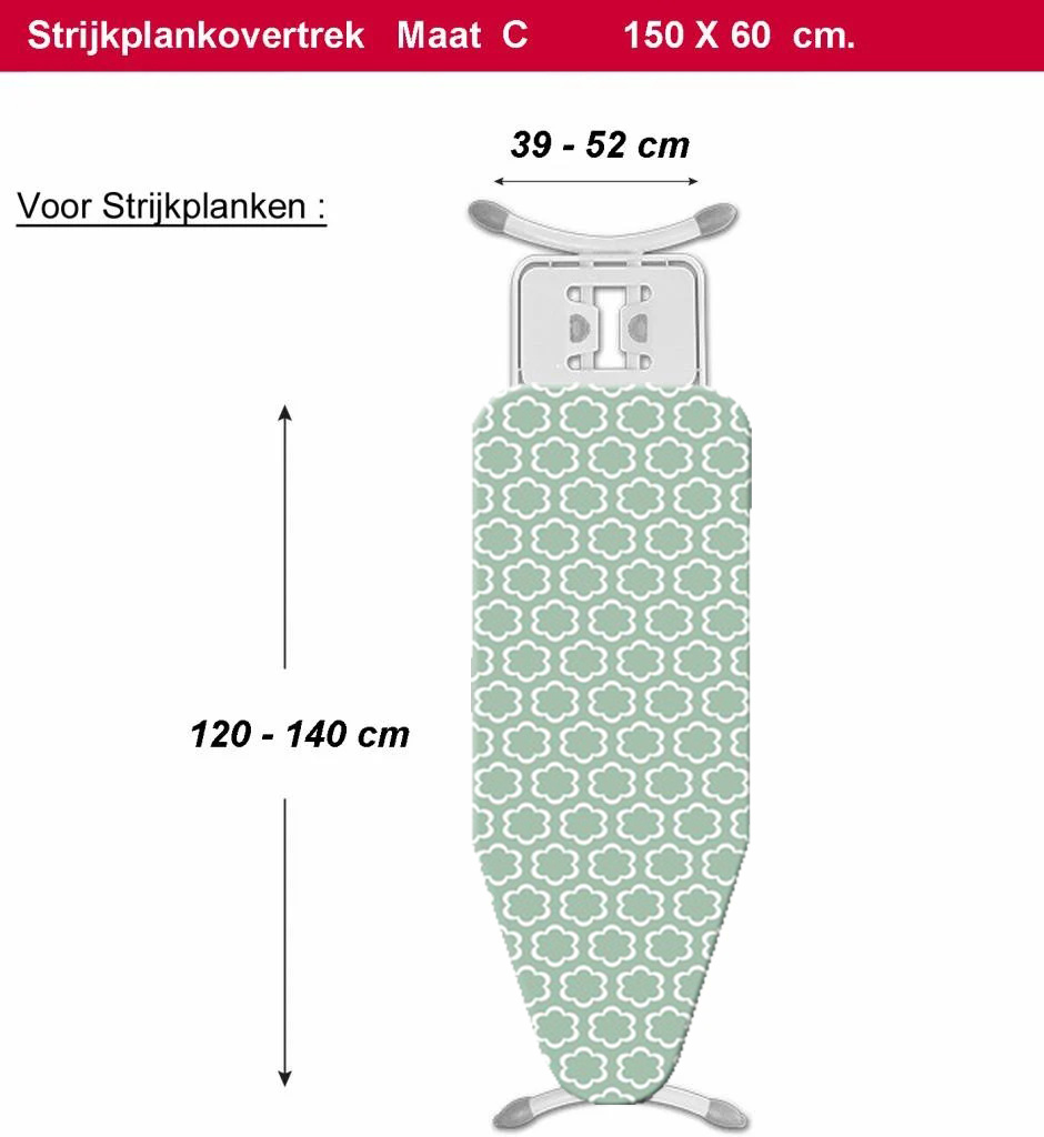 Strijkplankhoes 5 lagen maat C   WOLK GROEN