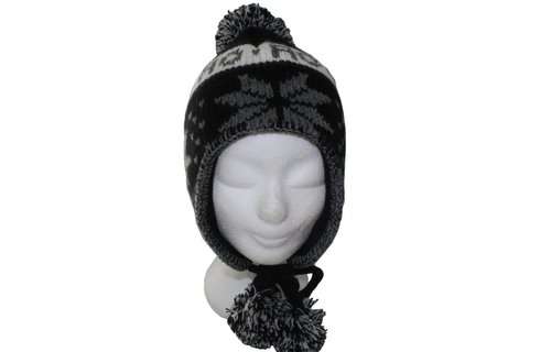 Peru Muts pompons Zwart/grijs Peru Muts pompons Zwart/grijs