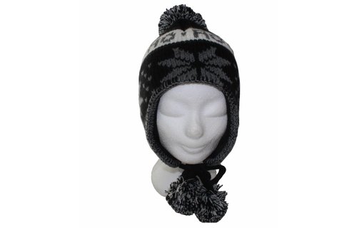 Peru Muts pompons Zwart/grijs Peru Muts pompons Zwart/grijs