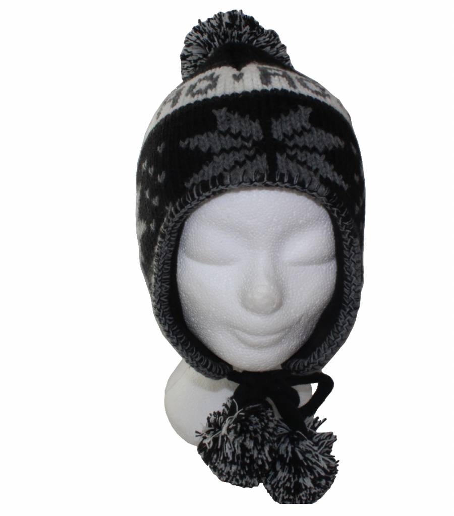 Peru Muts pompons Zwart/grijs Peru Muts pompons Zwart/grijs