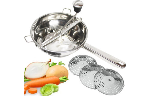 Passe Vite / Groentemolen Inox 20 cm. Met 3 Schijven