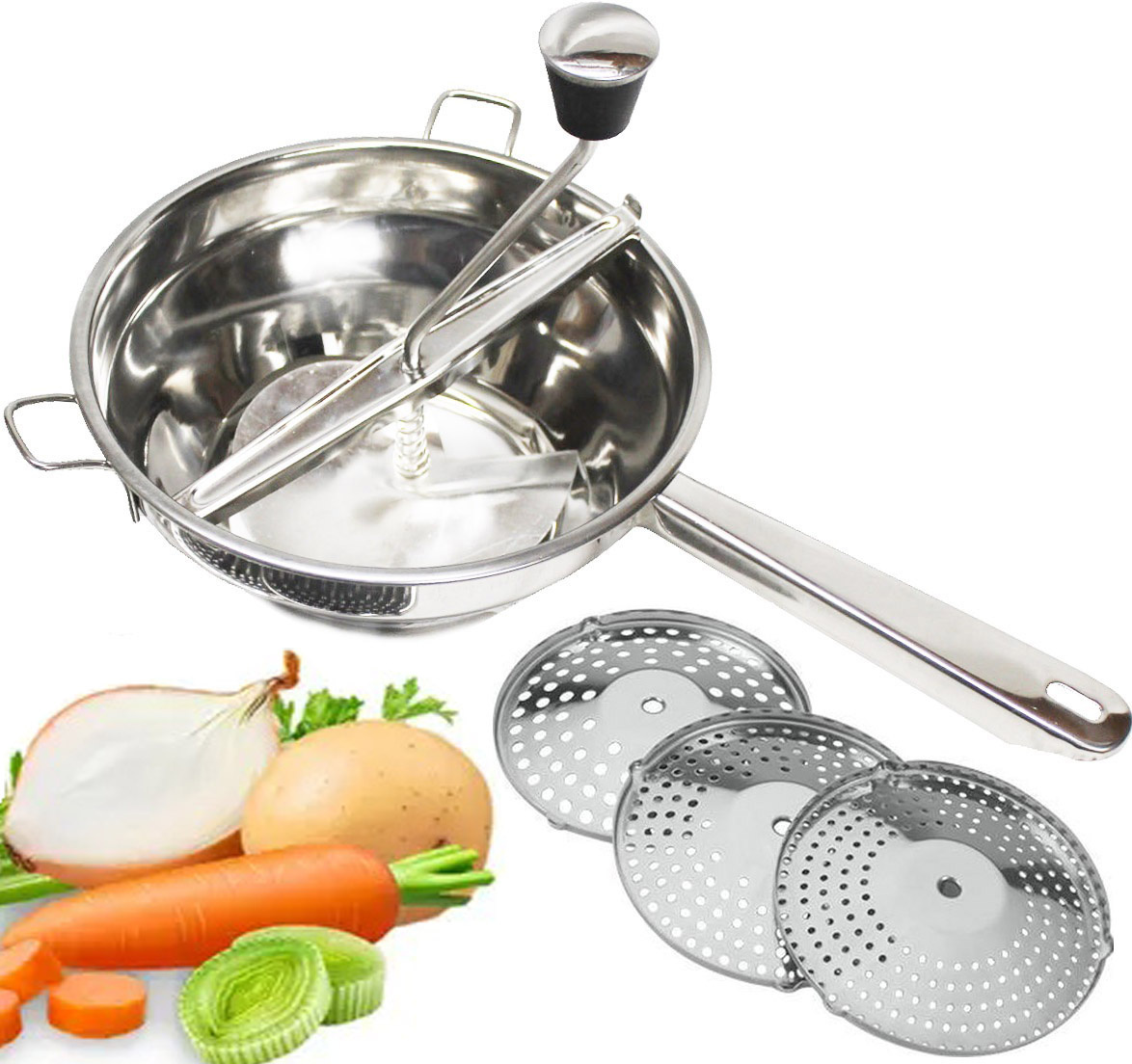 Passe Vite / Groentemolen Inox 20 cm. Met 3 Schijven Passe Vite / Groentemolen Inox 20 cm. Met 3 Schijven