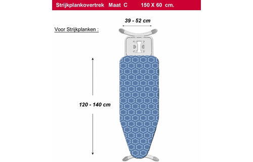 Strijkplankhoes 5 lagen maat C   WOLKBLAUW