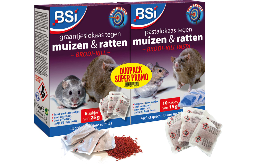 Brodi Kill Combi-Pack Graan & Pasta - Muizengif - Raffenvergif - 2x150 g Brodi Kill Combi-Pack Graan & Pasta - Muizengif - Raffenvergif - 2x150 g