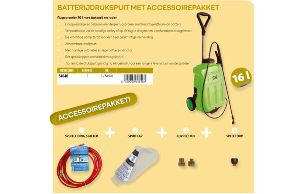 Elektrische Batterij Drukspuit 16 L. -  Voordeelpakket