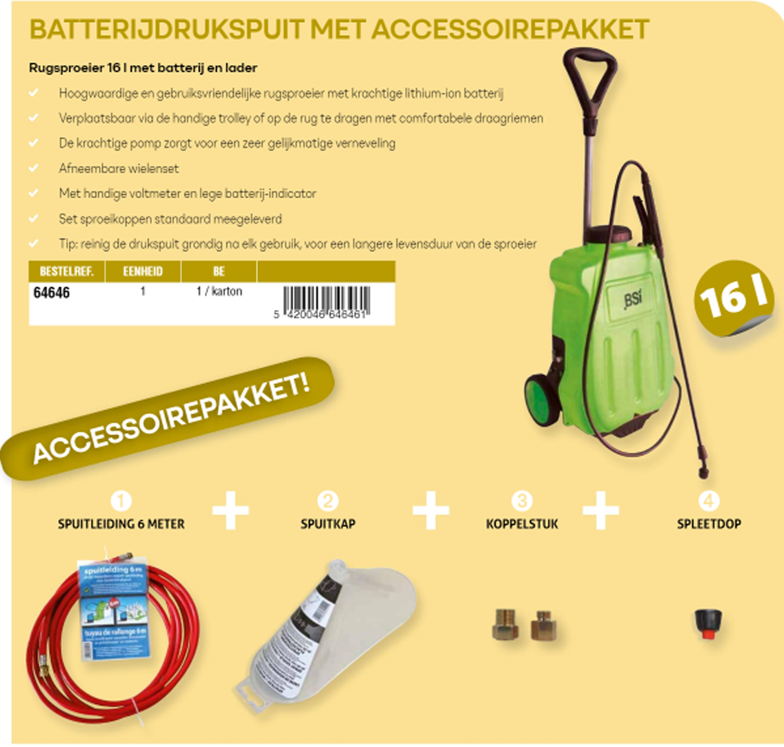 Elektrische Batterij Drukspuit 16 L. -  Voordeelpakket