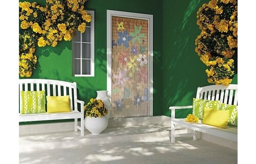 Bamboe vliegengordijn "FLOWER POWER"  90 x 200 cm