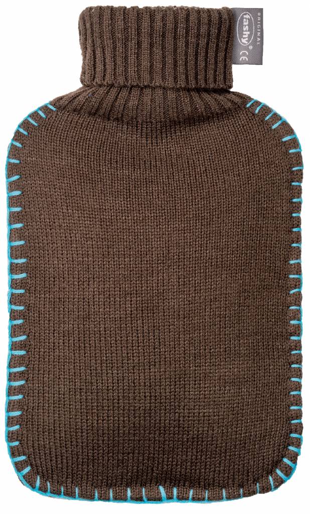 Warmwaterkruik 2 L. gebreide rolkraag bruin