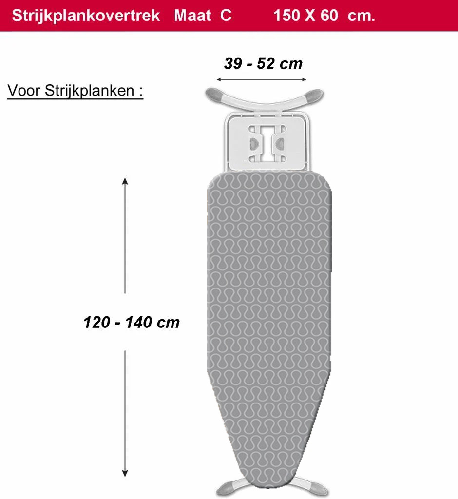 Strijkplankhoes 5 lagen maat C   "GRIJSLIJN"