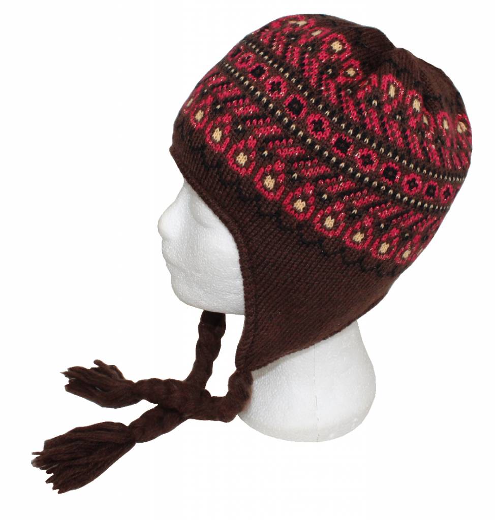 Gebreide Skimuts Loman Bruin/rood