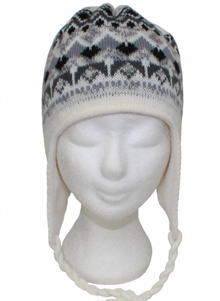 Gebreide Skimuts Loman Ecru/Grijs