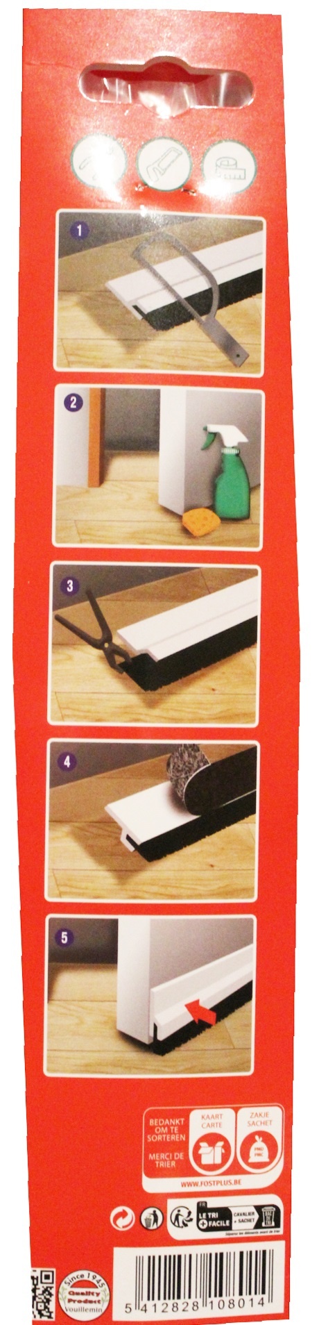 Zelfklevende deurstrip met borstel 1 m.  / 4,8 cm  wit