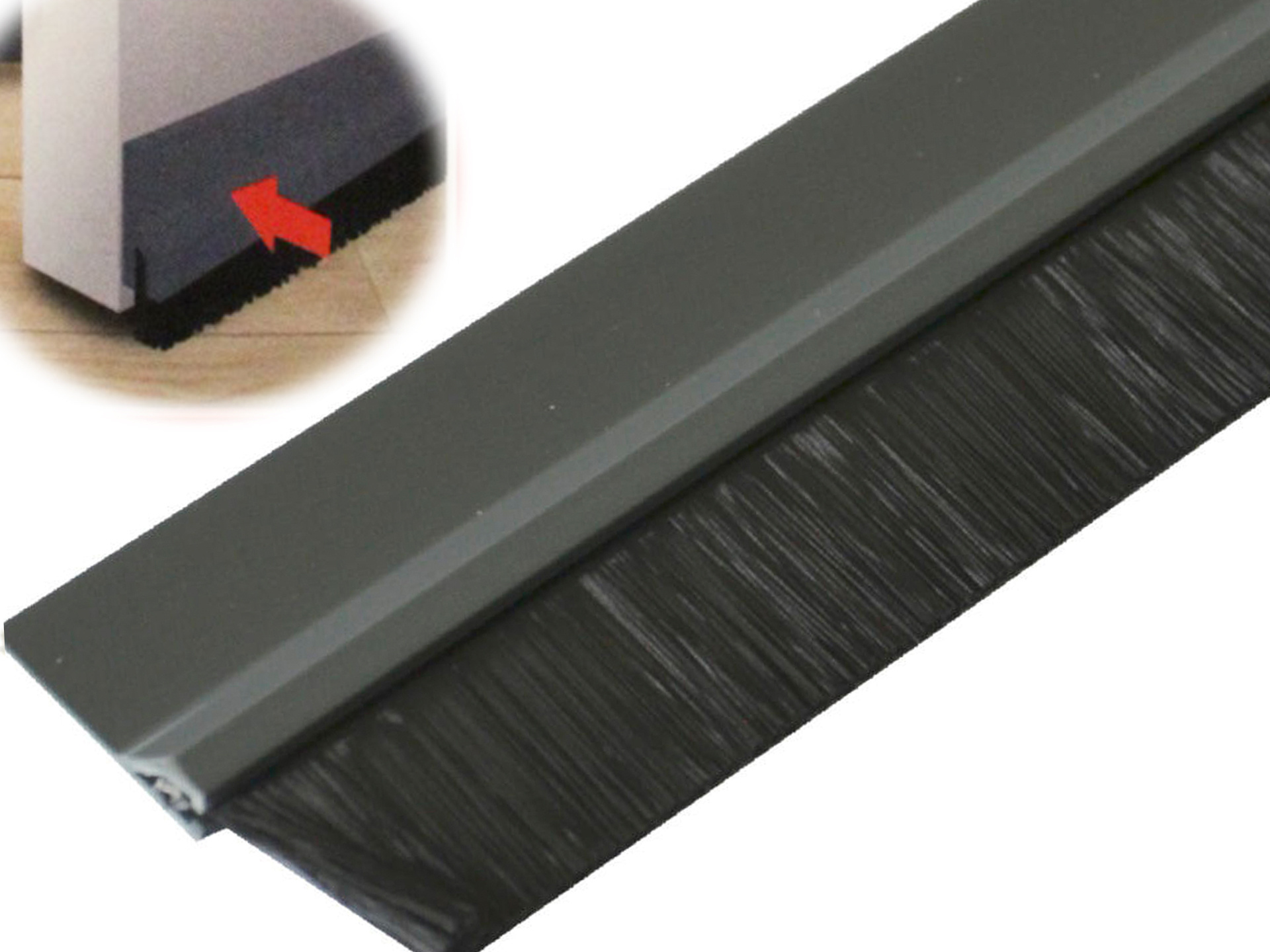 Zelfklevende deurstrip met borstel 1 m.  / 4,8 cm  grijs