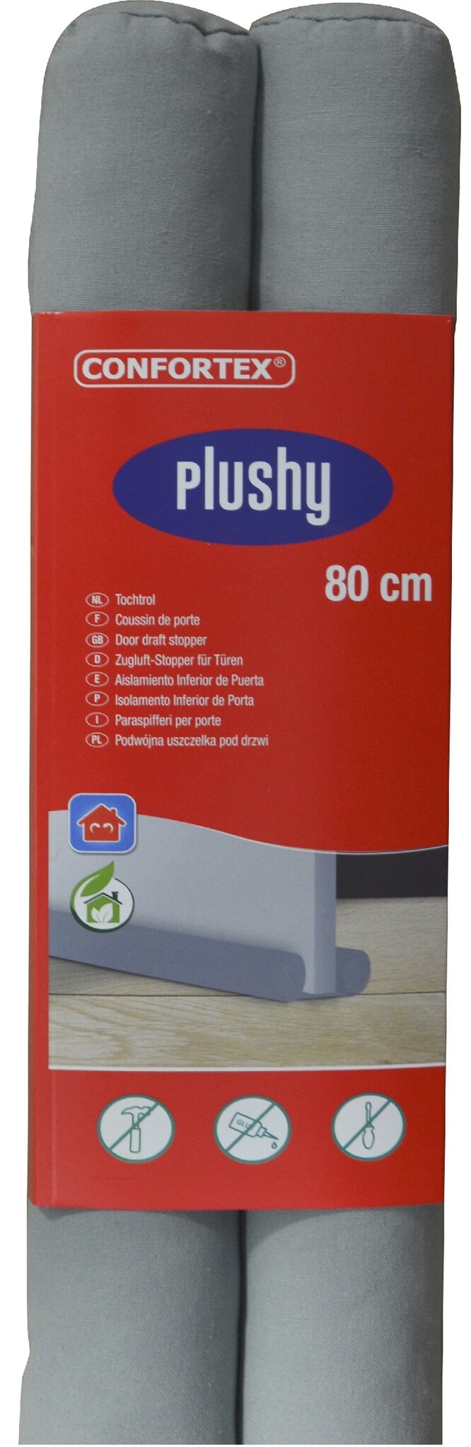 Plushy dubbele deur tochtstopper 80cm - Grijs Plushy dubbele deur tochtstopper 80cm - Grijs