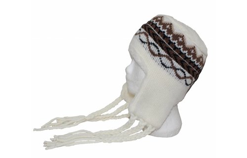 Gebreide Skimuts Loman met lange vlecht Ecru