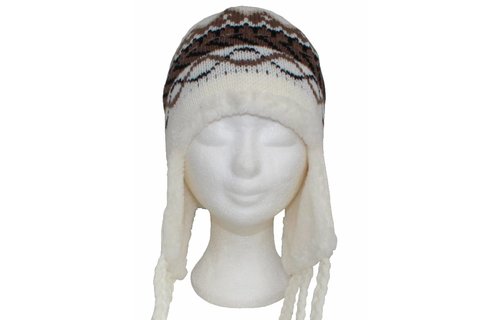 Gebreide Skimuts Loman met lange vlecht Ecru