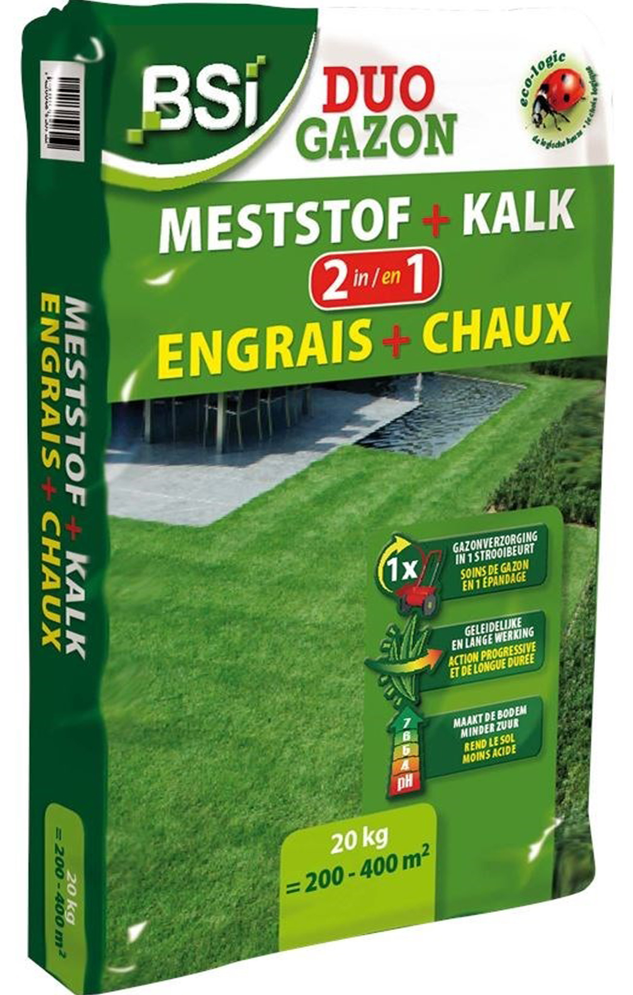 Duo gazon - meststof + kalk 20 Kg.
