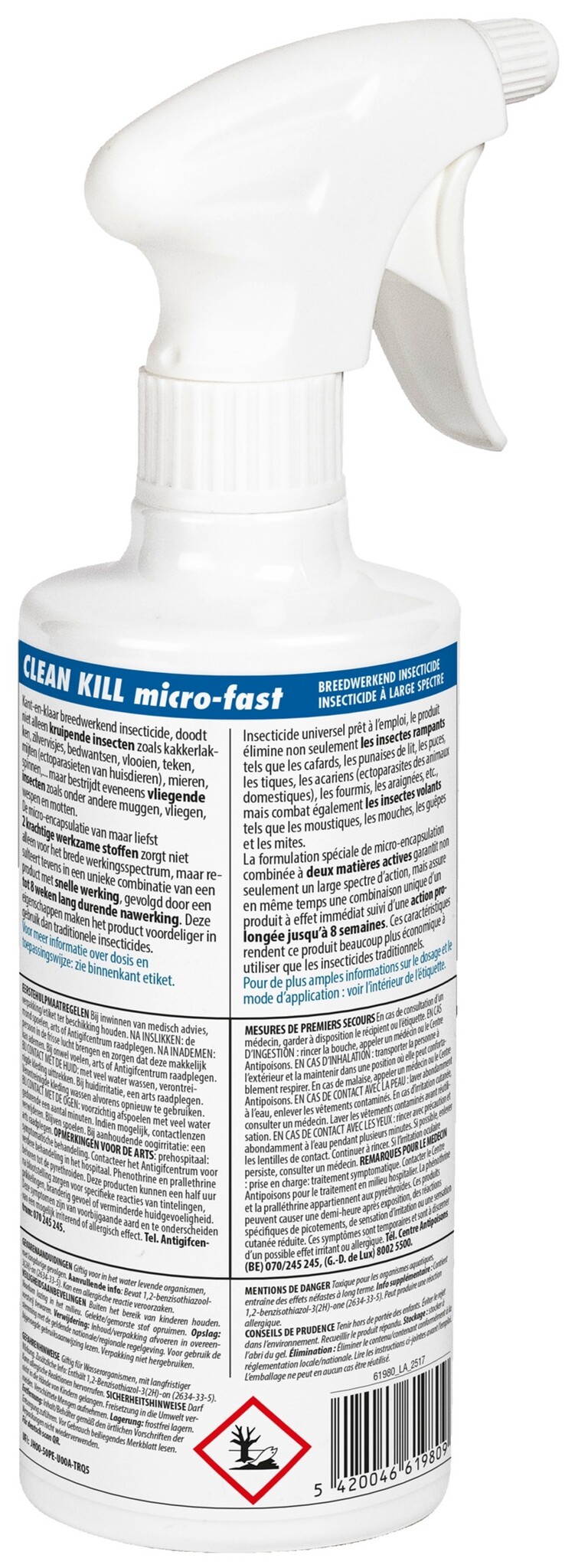 Clean Kill Micro-Fast   500ml " Gebruiksklaar insecticide tegen ongedierte "