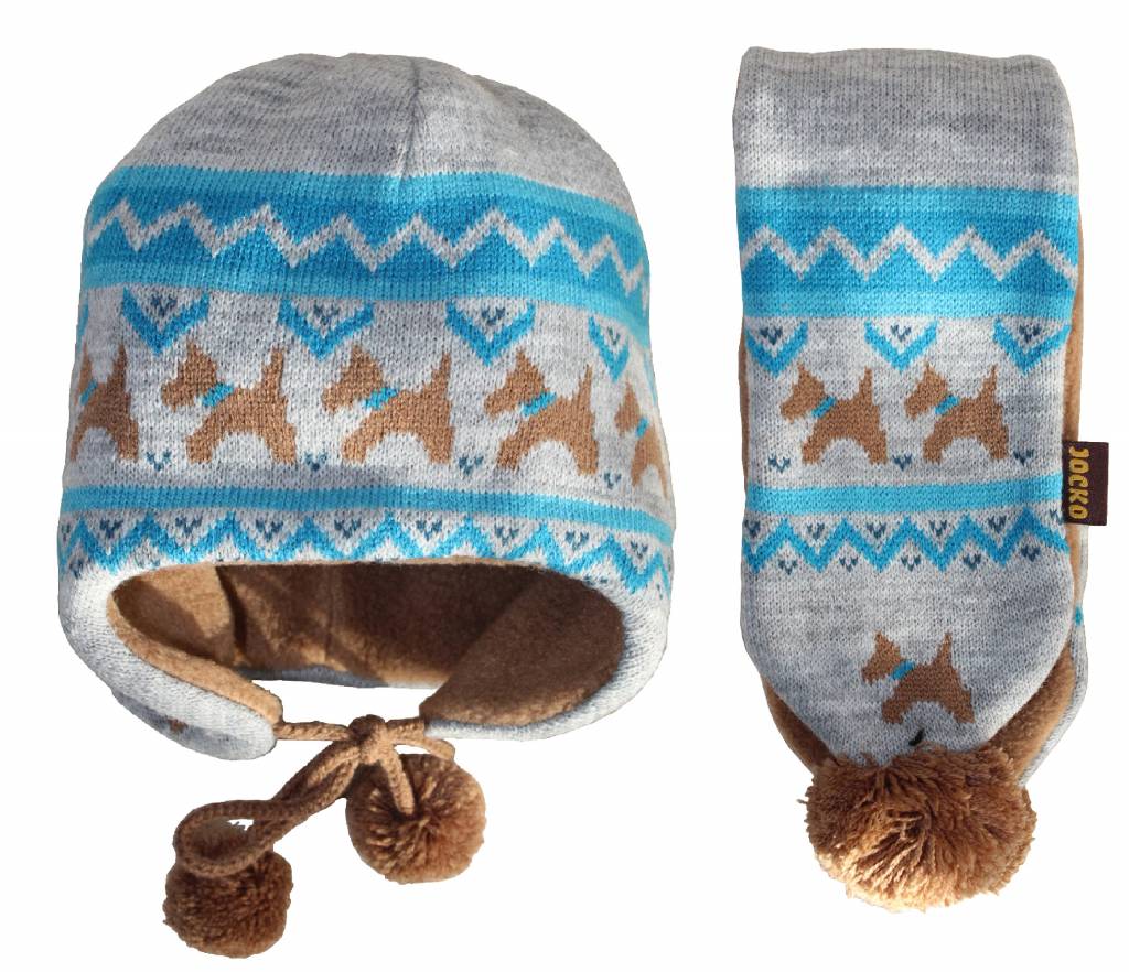 Baby Muts en Sjaal Grijs/Blauw hondjes