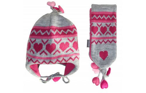Baby Muts en Sjaal Grijs/Roos hartjes