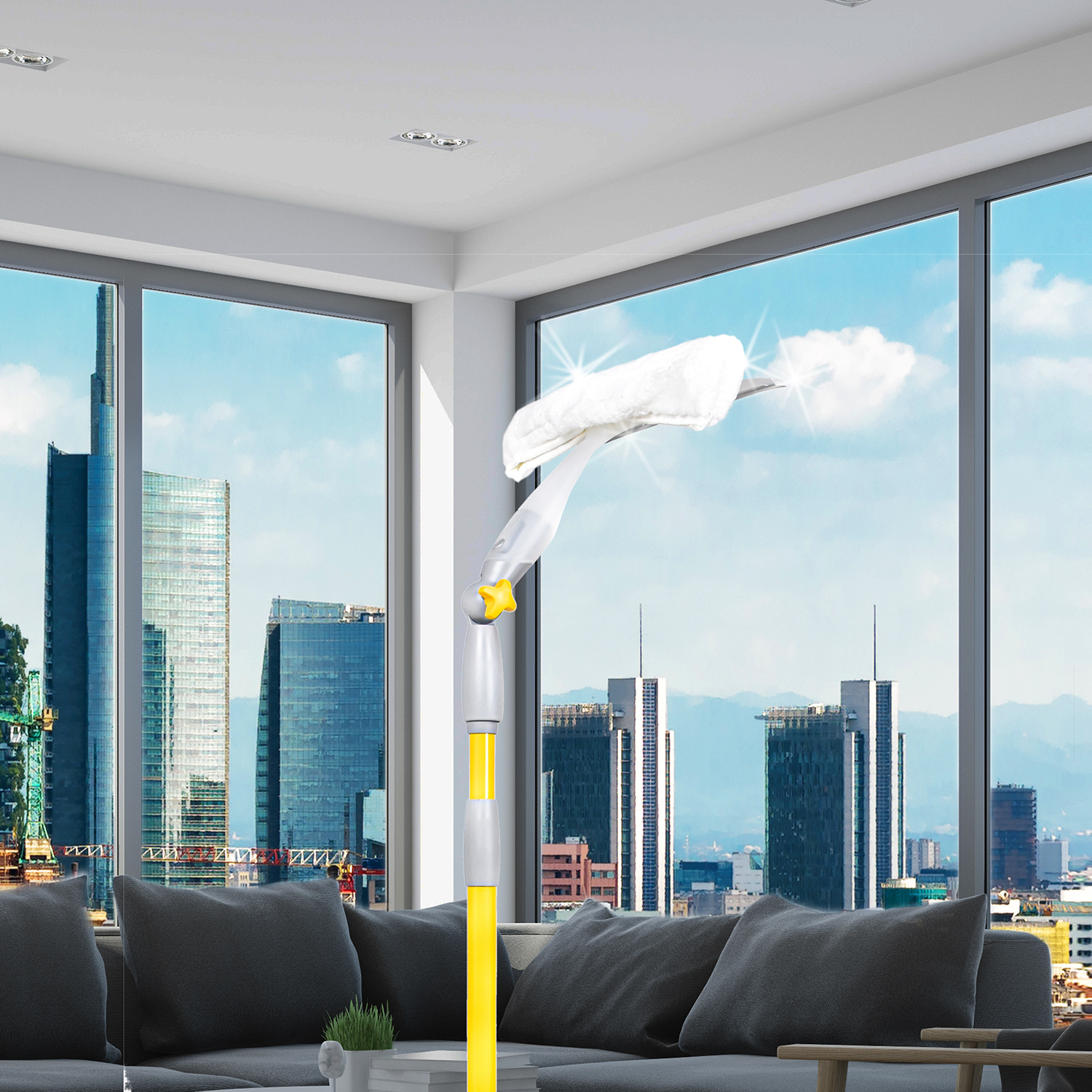 Raamwasser met Microvezeldoek en telescoopsteel 360° Raamwasser met Microvezeldoek en telescoopsteel 360°