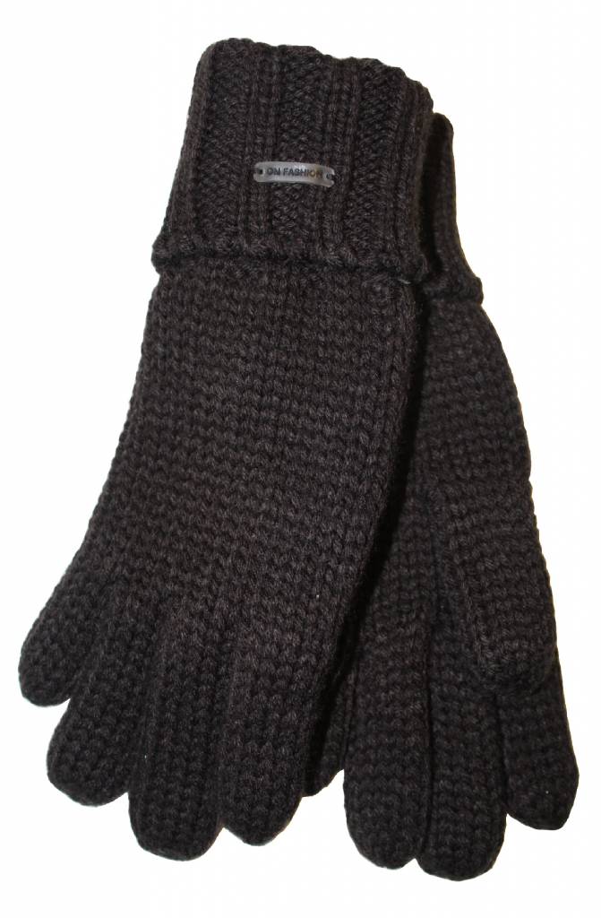 Gebreide kinderhandschoen met boord bruin Gebreide kinderhandschoen met boord bruin