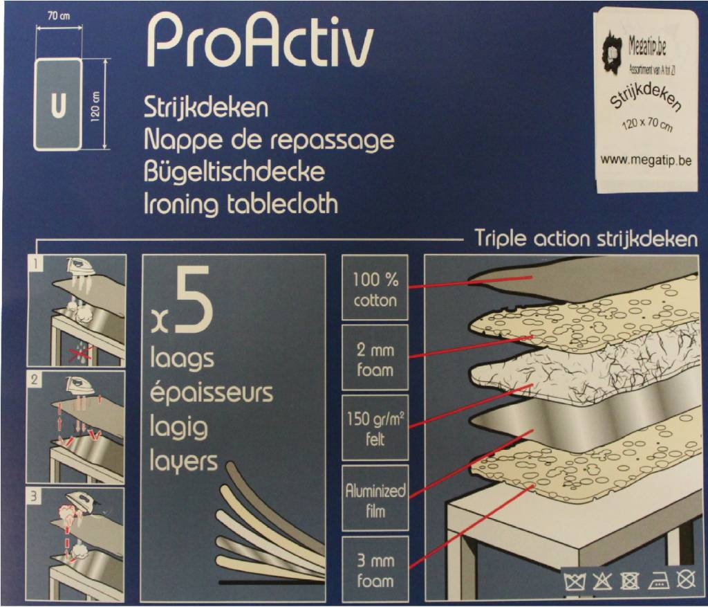 Strijkdeken ProActiv blauw/wit balls 120 X 70 cm.