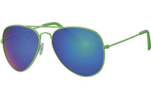 Piloten zonnebril fluo groen met spiegelglas