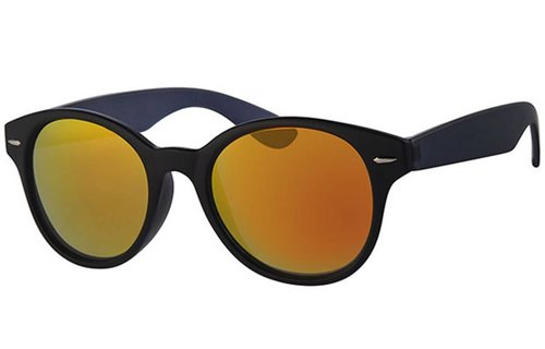 Zonnebril clubmaster Black/grey met ronde spiegelglazen