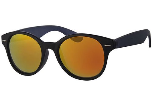 Zonnebril clubmaster Black/grey met ronde spiegelglazen