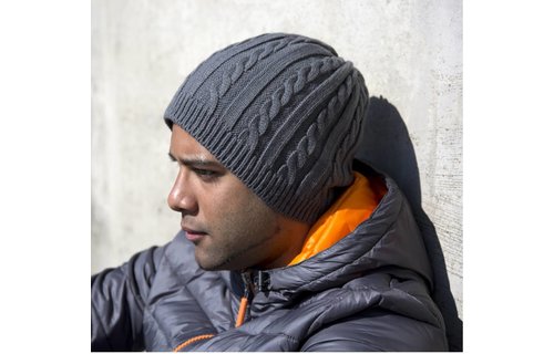 Gebreide muts met fleece grijs