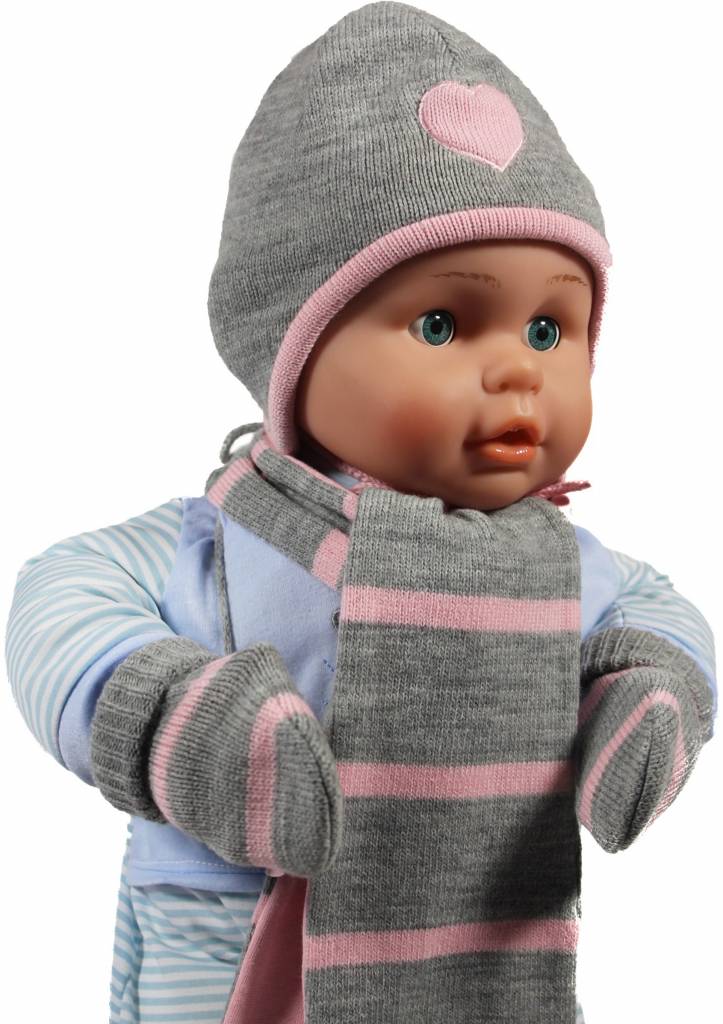 Baby muts - sjaal en handschoenen grijs/roos