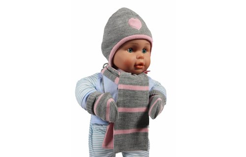 Baby muts - sjaal en handschoenen grijs/roos