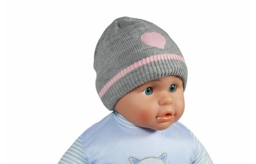 Gebreide babymuts hartje grijs/roos
