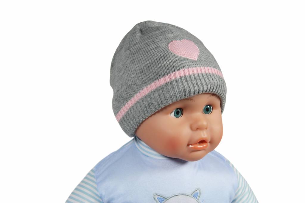 Gebreide babymuts hartje grijs/roos