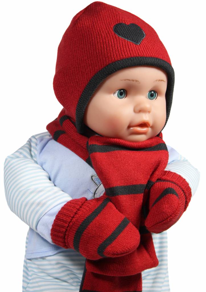 Baby muts - sjaal en handschoenen rood/grijs Baby muts - sjaal en handschoenen rood/grijs