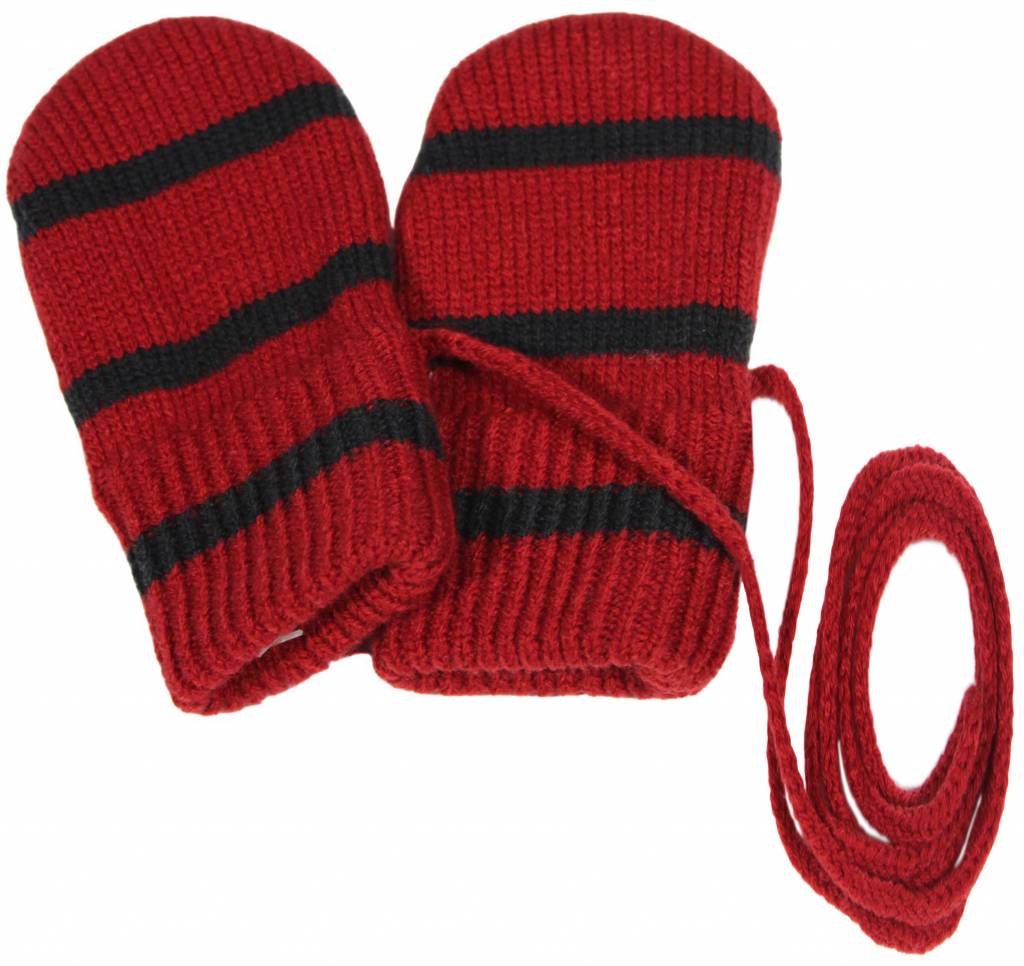 Baby wantjes met koord rood/grijs Baby wantjes met koord rood/grijs