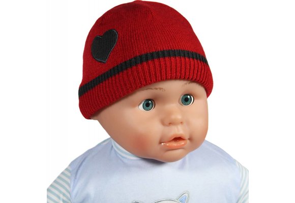 Gebreide babymuts hartje rood/grijs