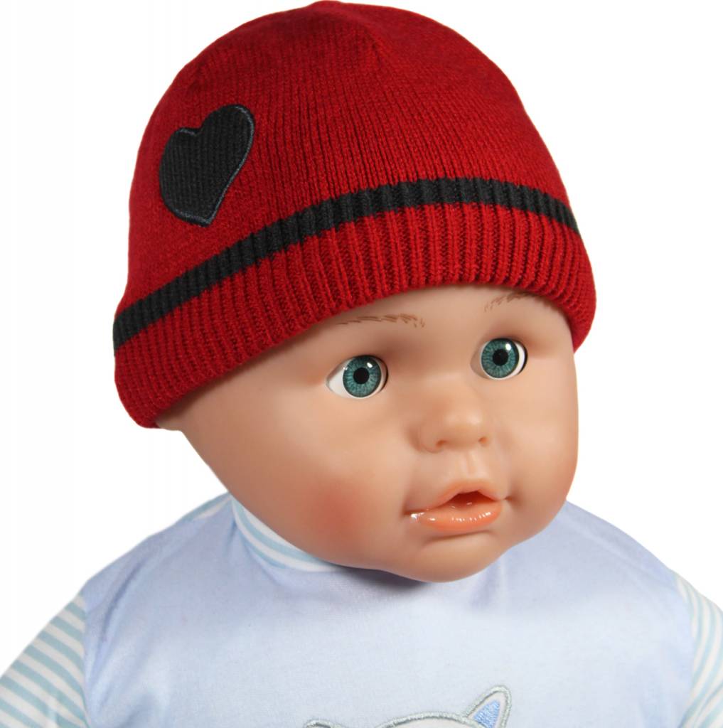 Gebreide babymuts hartje rood/grijs Gebreide babymuts hartje rood/grijs