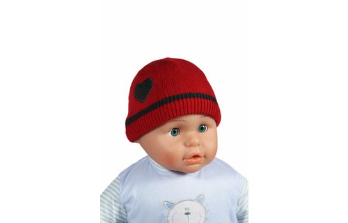 Gebreide babymuts hartje rood/grijs Gebreide babymuts hartje rood/grijs